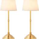 2 Pack Cordless Table Lamp, Rechargeable Desk Lamp with Fabric Shade, Battery Operated Lamp 3 Color Stepless Dimming, Small Touch Bedside Lamp Home Decor for Dining, Counter (Brushed Gold)