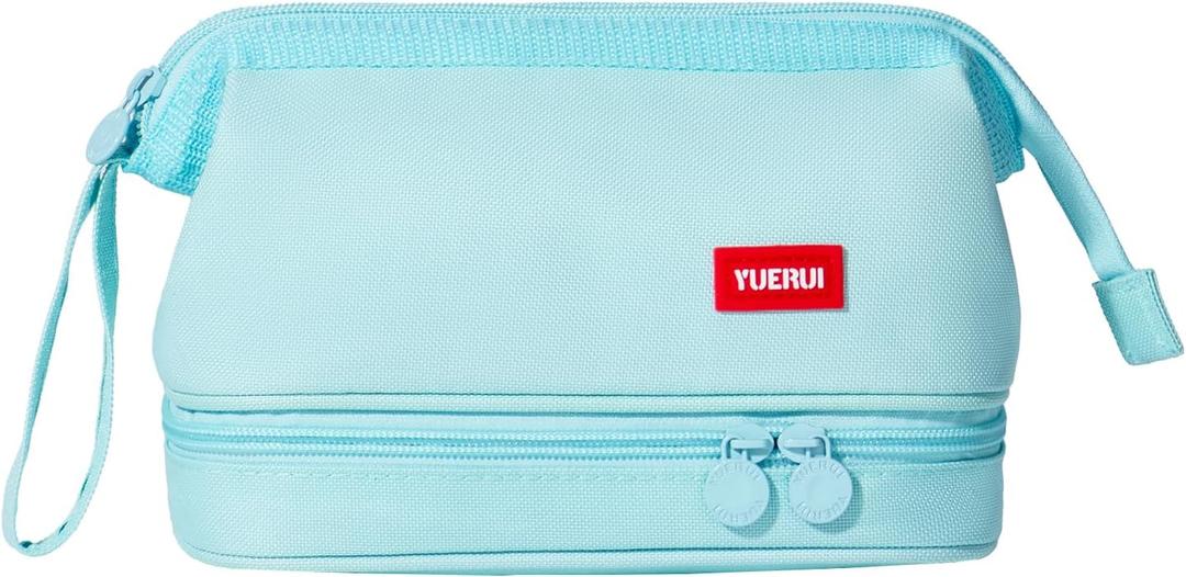 2 x Pencil Case - 2-Layer Large Capacity Aesthetic Pencil Pouch with Strong Zipper, Handheld Stationery Organizer Pen Case with Compartments for College, office, Travel, for Women Men (Blue)