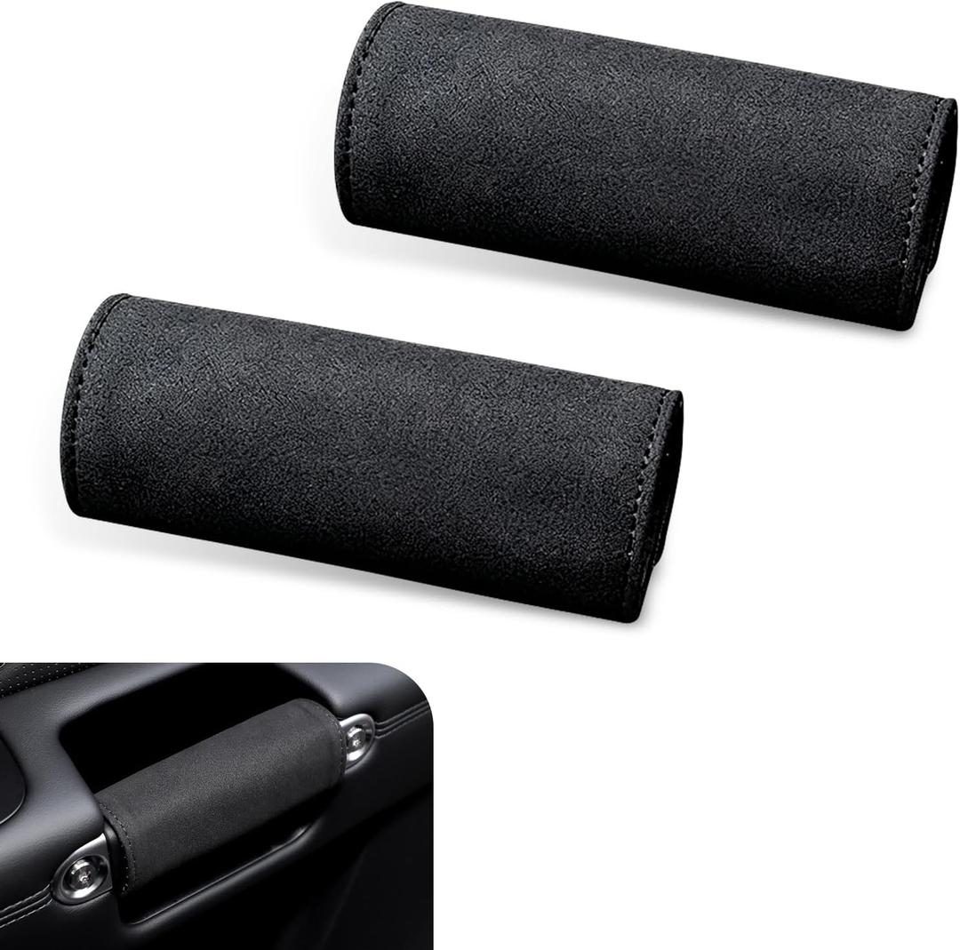 2 PCS Car Inside Door Handle Protectors, Suede Anti-Scratch Cover with Adjustable Fixing, Comfortable and Breathable Interior Accessory, Universal Decoration for Most Car Armrests (Black)