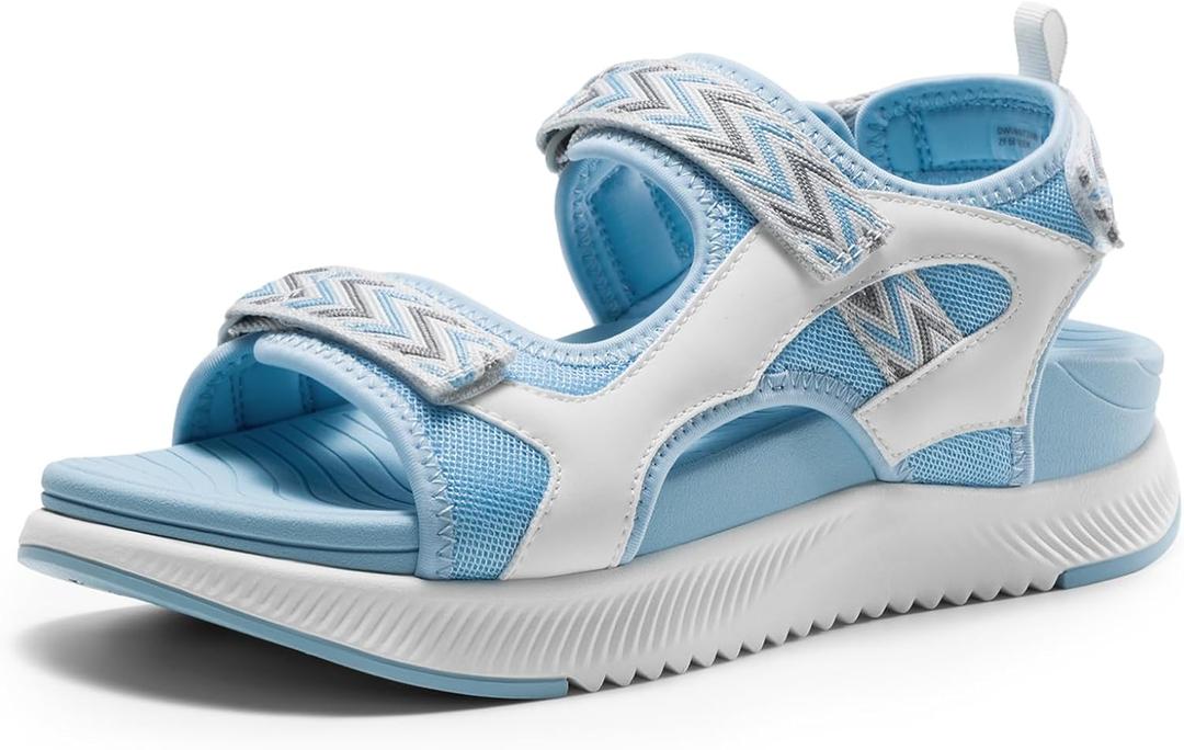 DREAM PAIRS Women's Walking Sandals Arch Support Orthopedic Recovery Hiking Sandals Thick Athletic Cushion Adjustable Strap for Plantar Fasciitis (9, White/Blue)