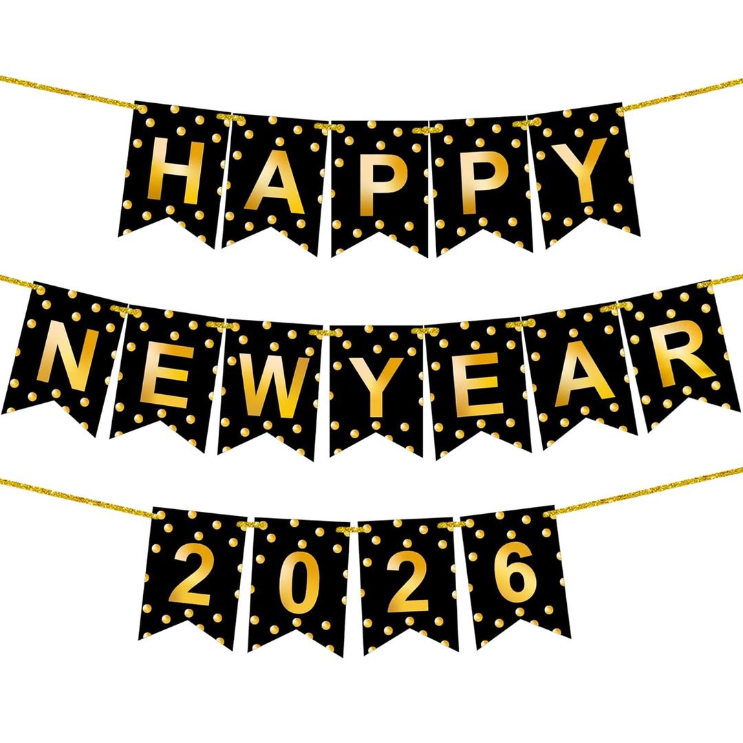 KatchOn, Happy New Year Banner 2026 – 10 Feet, Pre-Strung, No DIY | New ...