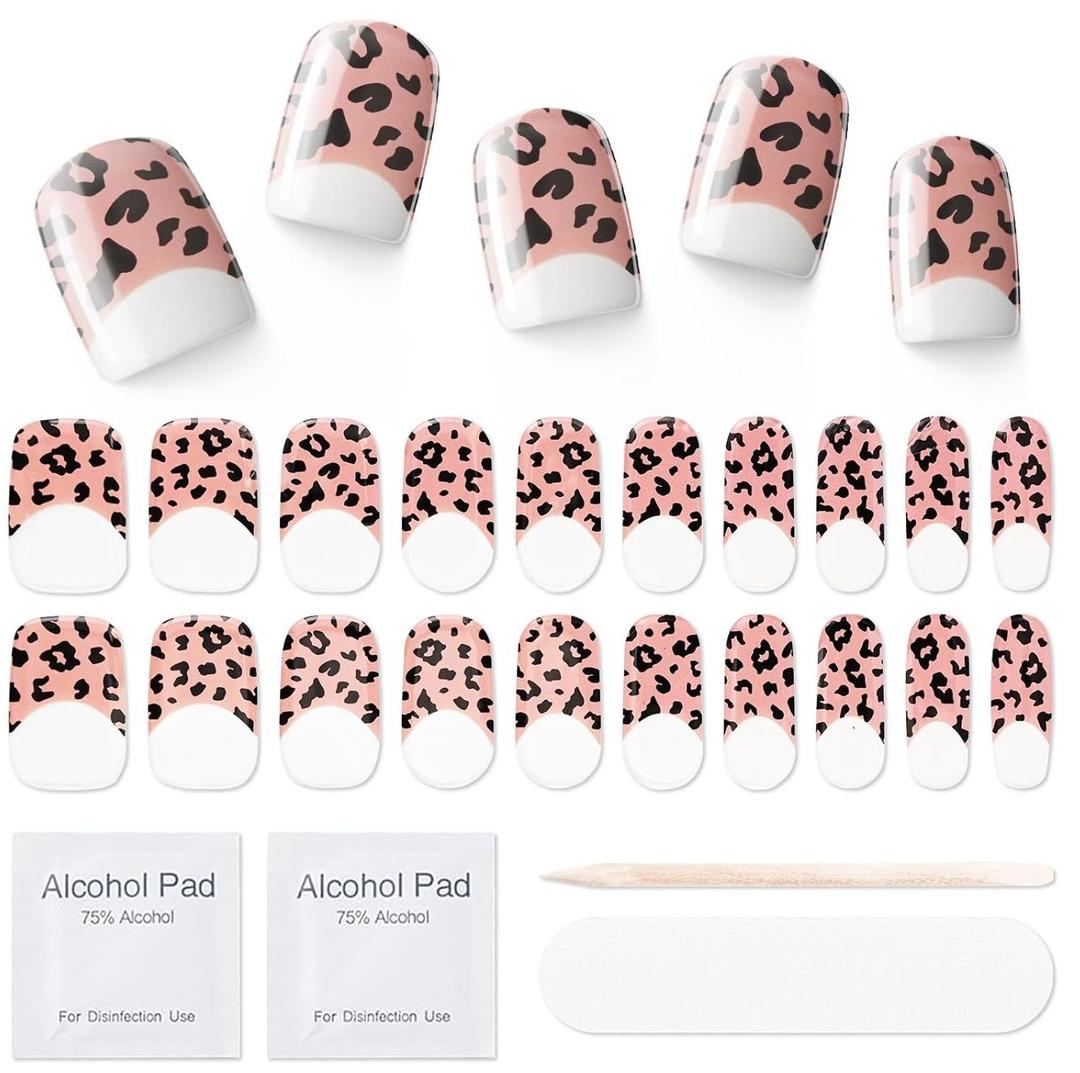 Semi Cured Gel Nail Strips|Works with Any UV/LED Lamps|20 Pcs Gel Nail Stickers|Long-Lasting Two Weeks and Easy to Apply & Remove|Leopard Print, Pack of 10