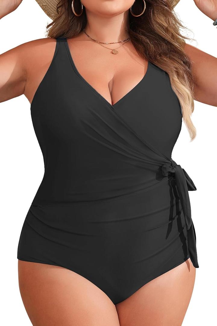 Yonique Plus Size One Piece Swimsuits for Women Tummy Control Bathing Suits Full Coverage Swimwear (Black) Size 18 Plus