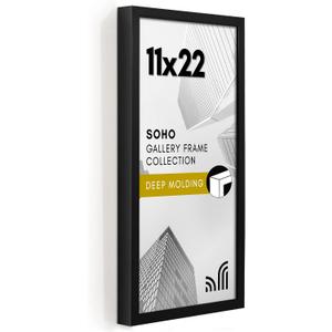 Americanflat 11x22 Newspaper Frame with Polished Plexiglass - Display for Assorted Media Articles - Soho Collection - Gallery Style Deep Molding Picture Frames for Wall Display - Black