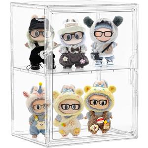 Acrylic Display Case for Collectibles, Clear Storage Bin with 3 Adjustable Layers and 1 Removable Divider, Stackable Clear Storage Box with Magnetic Door for Figures, Home or Office,Large
