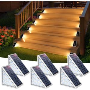 Solar Stair Lights  Waterproof IP67 Step & Deck Lighting for Outdoor Patio, Garden, and Home Dcor  Solar-Powered LED Stairway Lights (Warm White, 6 Pack)