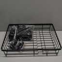 SNTD Dish Drying Rack - Small Dish Rack for Kitchen Counter, Stainless Steel Dish Drainer with Utensil Holder and Drainboard, 11" W x 15" L (Black)