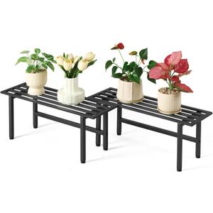 2 Pack Metal Plant Stand Outdoor Plant Shelf Indoor,1 Tier Heavy Duty Plant Stands for Multiple Plants,26" L x 10.12" H x 8.75" W,Black