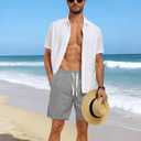 Men's Corduroy Shorts Casual Elastic Drawstring Lightweight Summer Beach Shorts with Pockets (Gray, S)