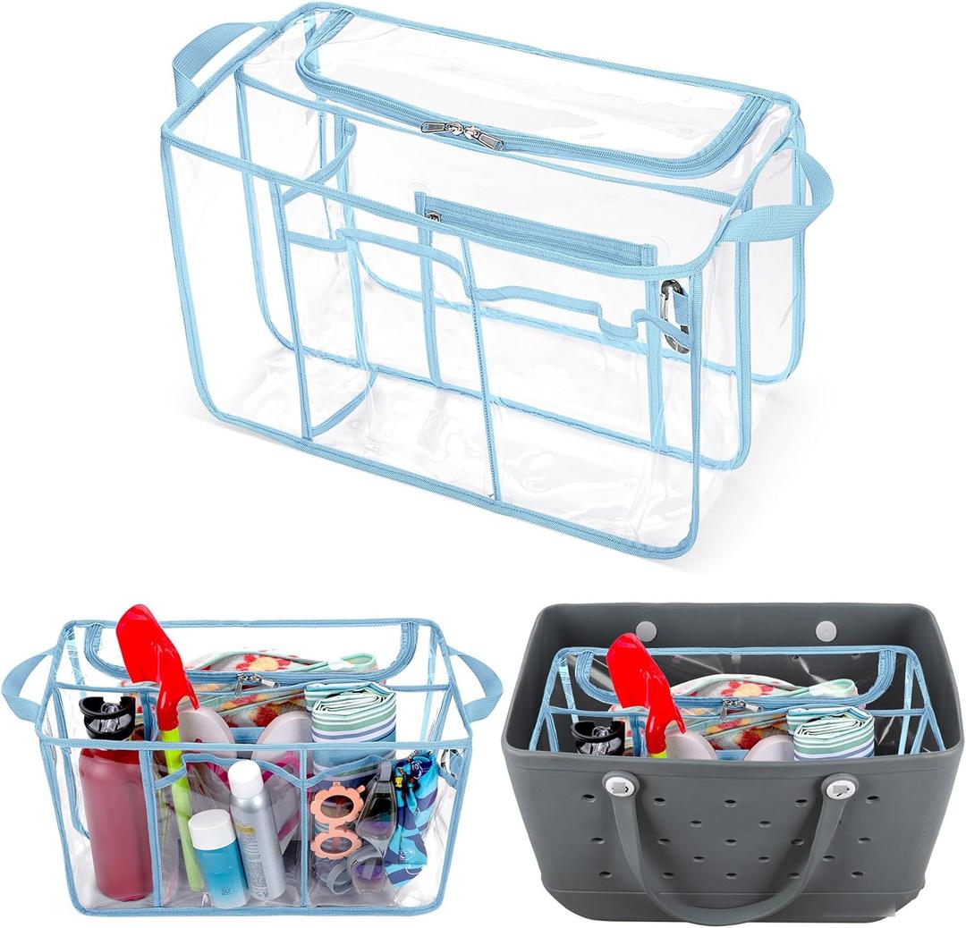 Clear Beach Bag Organizer Insert Compatible with Bogg Bag X Large, Waterproof Rubber Tote Bag Insert Divider Pouch, Beach Tote Insert Organizer Liner 15.6 x 8.4 x 10.8 Inches, Blue
