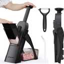 Safe Mandoline Slicer for Kitchen, Meal Prep,Potato Slicer, Adjustable/Easy to Clean/Storage, Kitchen Chopping Artifact,French Fry Cutter,Paring Knife/Cleaning Brush (only Slice, Black Knight)