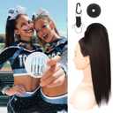 SEIKEA Cheer Ponytail Hair Piece, 16" Black Brown Straight Cheerleader Hairpiece Ponytail Extension for Cheerleader Competition, Dance Black Brown