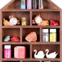 House Shaped Wooden Shadow Cubby Box 10 W x 2 1/4 D x 15 H Hanging Display Shelf Organizer Wall Mounted Curio Cabinet Wooden Display Case Miniature Shelf for Figures(Brown)