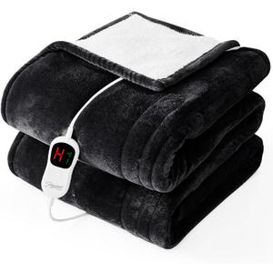 Homemate Electric Heated Blanket Twin - 62"x84" Heating Bed Blankets Throw with 10 Heating Levels 8 Hours Auto Off Fast Heating Over-Heated Protection Ultra Soft Warm Flannel ETL Certified Black