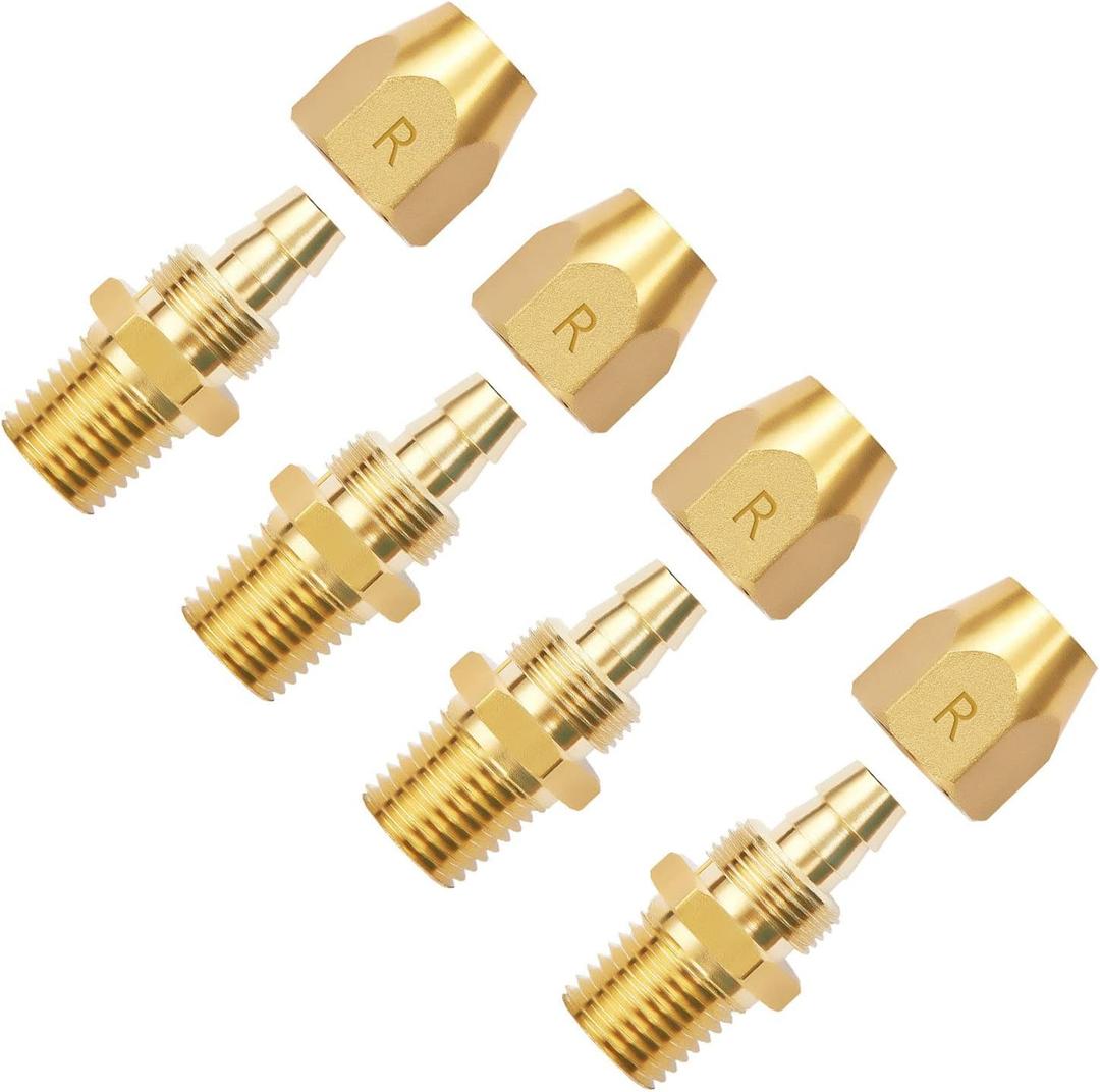 4pcs Premium Solid Brass Pneumatics Reusable Rubber Hose-End Repair Fitting, 3/8" Barb For 3/8-Inch ID Rubber Air Hose With 1/4" NPT