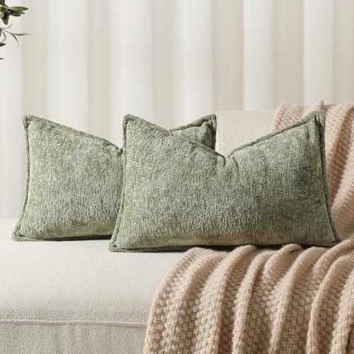 Amazon.com: DEZENE Pack of 2 Sage Green Christmas Decorative Throw Pillow Covers 12x20 Cozy Soft Chenille Accent Vintage Rectangular Lumbar Couch Pillow Covers for Home Decor Bed Sofa Living Room : Home & Kitchen