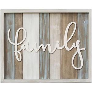 Stratton Home Decor Rustic Family Wood Wall Decor | Handcrafted Family Wall Decor for Living Rooms or Any Room | Easy to Hang Family Sign Wall Decor with Distressed White Finish | 20”x1”x16”