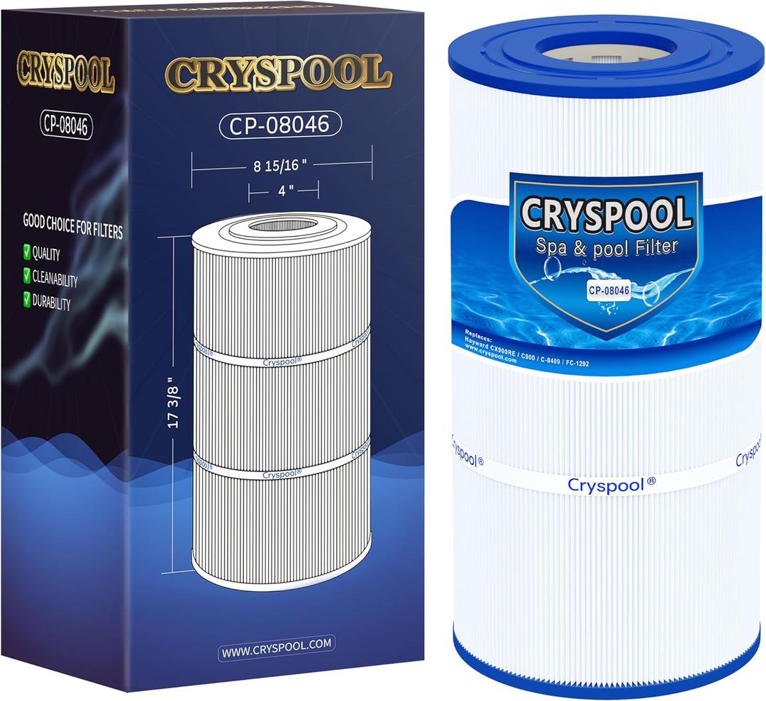 Cryspool 08046 Filter Compatible with Hayward C900, CX900RE, C-900, PA90, Posi-Clear PXC-95, C-8409, Ultral-B6, PP-B6, FC-1292, 90 Sq. Ft Pool Filter Cartridge, 1 Pack