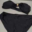 OYOANGLE Women's Maternity Bikini Set Pregnancy Bandeau Swimsuits Two Piece High Cut Strapless Bathing Suits, Black (L)