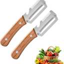3 in 1 Multi Functional Vegetable Peeler,Stainless Steel Kitchen Tool with Wooden Handle, Fruit Peeler, Julienne Slicer & Bottle Opener for Potato, Apple, Carrot (2)