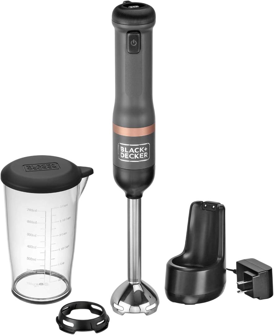 BLACK+DECKER Kitchen Wand Cordless Immersion Blender, Hand Blender with Charging Dock, Grey