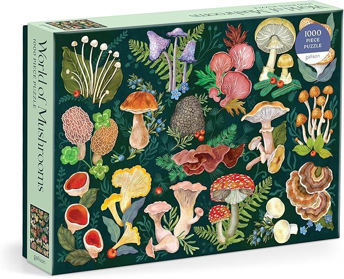 Galison World of Mushrooms – 1000 Piece Jigsaw Puzzle Featuring Beautiful Painted Artwork of A Mushroom and Fungi Collection