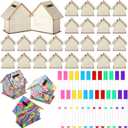 Briwooody 12 Set DIY Unfinished Wooden Houses Bank Unfinished Piggy Bank Set with Coloring Pens Blank Coin Box Crafts for Wood Piggy Banks Craft and Home Activities Fun