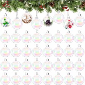 60 PCS Iridescent Ornaments Balls,2inch/5cm Clear Christmas Rainbow Ball,Plastic Hanging Bubble Ornaments Balls for Christmas Tree,Party,Home Decor,Halloween Props