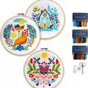 Hearthfire Hygge Embroidery Kit for Beginners | Scandinavian Folk Art Beginner Embroidery Kit for Adults | Fox, House, Flower Cross Stitch Kits for Beginners | Needlepoint Kits for Adults