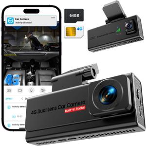 Dash Cam, UCOCARE 4G LTE Car Dash Camera Front and Cabin with SIM Card, 64GB SD Card, Car Camera, Remote Live-View & Event Video Alart, 170 View, 24/7 Parking Mode, Motion Detection, 2-Way Talk