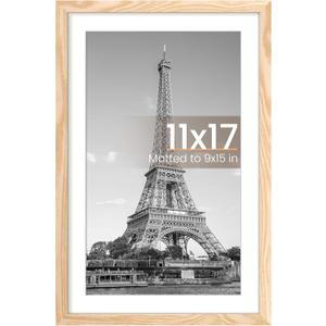 upsimples 11x17 Picture Frame, Display Pictures 9x15 with Mat or 11 x 17 Without, Wall Hanging Poster Frames, Natural, 1 Pack