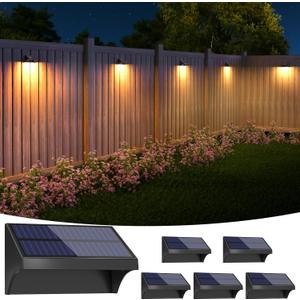 NIORSUN Outdoor Fence Lights, 6 Pack Waterproof LED Solar Fence Lights with 1500mAh Battery, Warm White/Cool White/RGB, Easy-to-Install Wall Light for Deck, Patio, Railing, Stairs & Backyard  Black