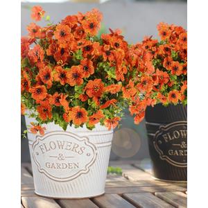 Fall Flowers Artificial for Decoration, Faux Mums for Outdoor Planters, 12 Bundles Fake Mums for Home, Orange Flowers for Thanksgiving, Front Porch Fall Decor, Garden Patio Home Aesthetic