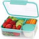 Finorder Rectangle Portable Bento Lunch Container Box with Handle, BPA Free Snack Food Container for Work Picnic Travel, 56-oz Food Grade Lunch Box with 5-oz Yogurt Cup (Mint Green)