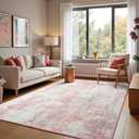 5x7 Pink Washable Area Rug for Living Room Bedroom, Modern Abstract Non-Slip Rugs, Low Pile Soft Stain Resistant Carpet for Dining Room, Office, Dorm Decor