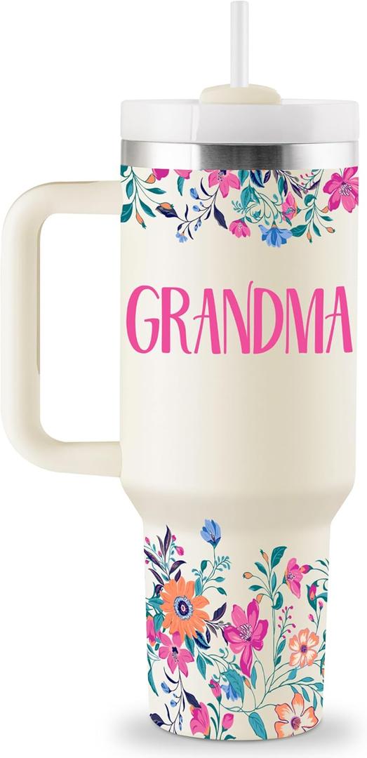 ROSTANTEN Mothers Day Gifts for Grandma Great Grandma Gift Ideas Best Grandmother Birthday Gifts from Granddaughter Grandson 40oz Travel Cup Insulated Tumbler with Lid & Straw