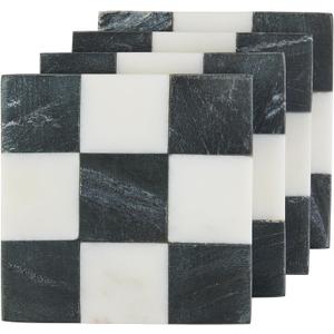 Mud Pie Square Checkered Coaster Set; 4" x 4"
