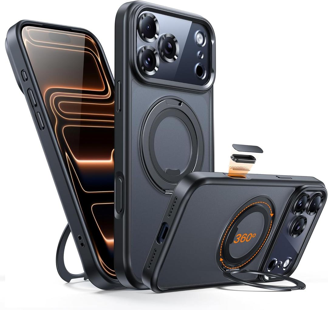 Magnetic for iPhone 17 Pro Case Camera Control Button with Stand [Compatible with MagSafe] [360° Rotatable Ring Holder Kickstand] [Military Grade Protection] 17Pro Phone Case 6.3 Inch, Black