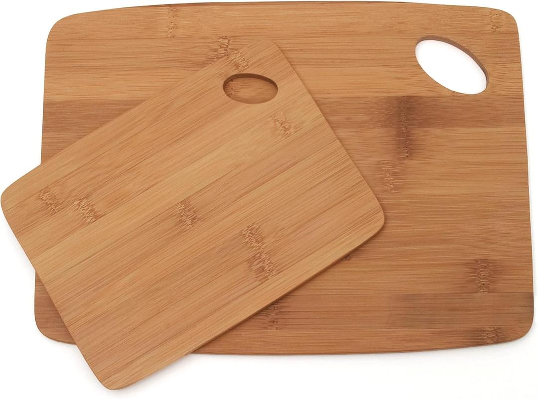 Lipper International Bamboo Wood Thin Kitchen Cutting Boards with Oval Hole in Corner, Set of 2 Boards, 6" x 8" and 9" x 12"