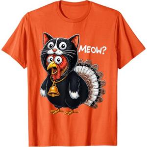 Turkey Meow Funny Thanksgiving T-Shirt Small