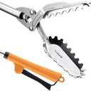 FTH All Stainless Steel Grabber Reacher Pickup Tool Heavy Duty Trash Picker Log BBQ Fireplace pits Snake Tongs