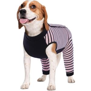 Kuoser Dog Recovery Suit, Anti Licking Dogs Rear Leg Sleeve, Abdominal Dog Surgical Suit with Dog Pants Cover Protect Wounds, Dogs Elbow Protector Soft Pet Surgery Onesie Cone Alternative, Pink L