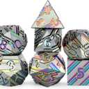 DNDND Rainbow Stripe DND Metal Dice Set,7 PCS Zinc Alloy with Gift Case for Dungeons and Dragons D&D (Rainbow)