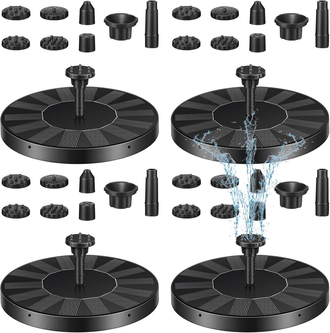 4 Pack Solar Bird Bath Fountain Pump with 6 Nozzle Water Floating Solar Fountain Panel Powered Bird Bath for Pond Garden Fish Tank Pool(5.1 Inch)