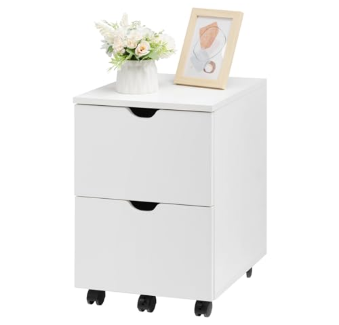 HollyHOME Under Desk Cabinet, Deep 2-Drawer Mobile Wood Cabinet, Storage Drawer for Home, Rolling Shelf for Office, Rolling Printer Stand, for A4, Modern, White
