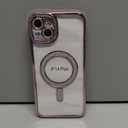 Magnetic Glitter Diamond for iPhone 14 Plus Case[Compatible with MagSafe] Sparkle Rhinestone Camera Lens Protector Plated,Crtstal Clear Slim Military Drop Shockproof Cover for Women,Pink