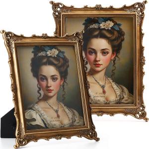 Geelin 2 Pcs 8 x 10 Inches Victorian Gold Frame Baroque Ornate Rectangle Antique Vintage Photo Picture Frame with Backboard Glass Front for Desktop Display Wall Hanging Wedding Bridal Shower (Ornate)