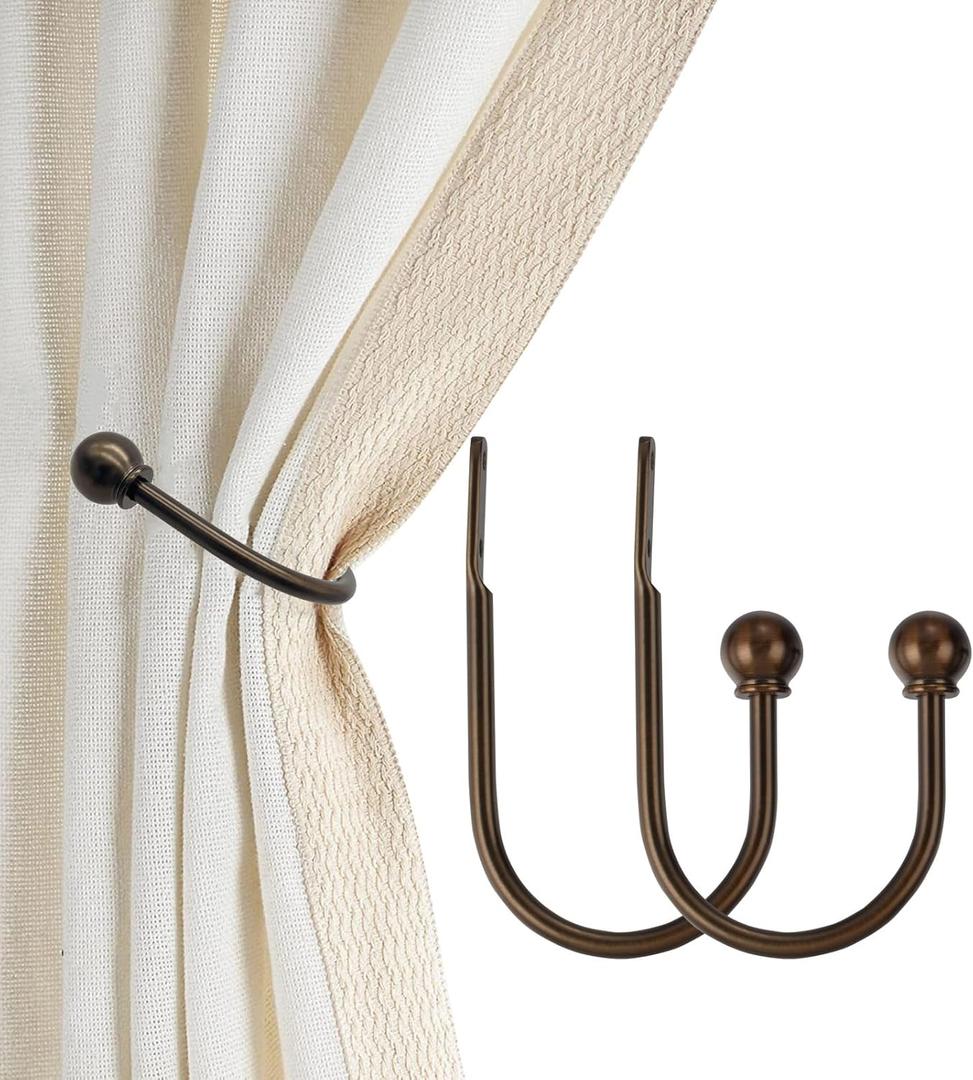 ARNORX Curtain Holdbacks, Hooks, 2 PCSSolid Steel Hooks, Decorative French Ball End, Curtain Drapery Holdbacks, Wall Mounted, Curtain Tiebacks, Antique Bronze