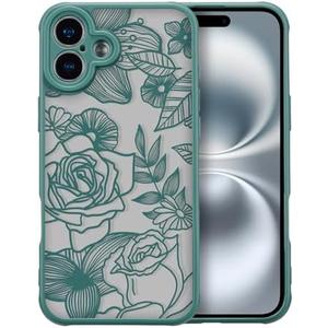 XIZYO for iPhone 16 Plus Case, Floral Rose Cute Phone Case for Women Girls Aesthetic Pattern Print Slim TPU Bumper Shockproof Protective Cover for iPhone 16 Plus 6.7 Inch, Deep Green