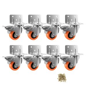 2inch L-Shaped Caster Wheels, Side Mount Casters Set of 8, Heavy Duty Casters with Brake, Double Bearing Locking Polyurethane(PU) Wheels for Baby Beds/Cabinets/Furniture8 Pack